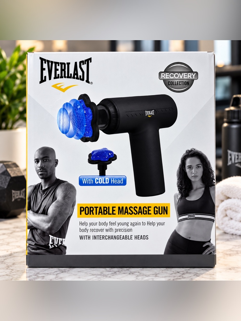 Everlast Black Massage Gun with Blue Cold Attachment New
